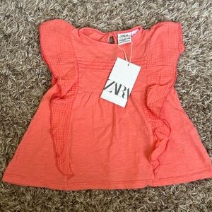 Zara Coral Ruffle Flutter Sleeved Girls Blouse Top | Size 12-18 Months